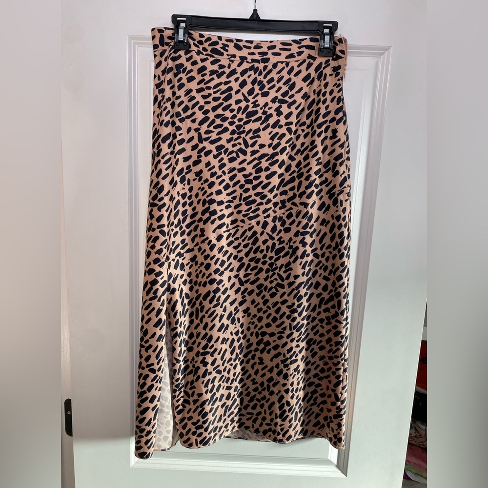 Anthropologie Silk Cheetah Midi Skirt